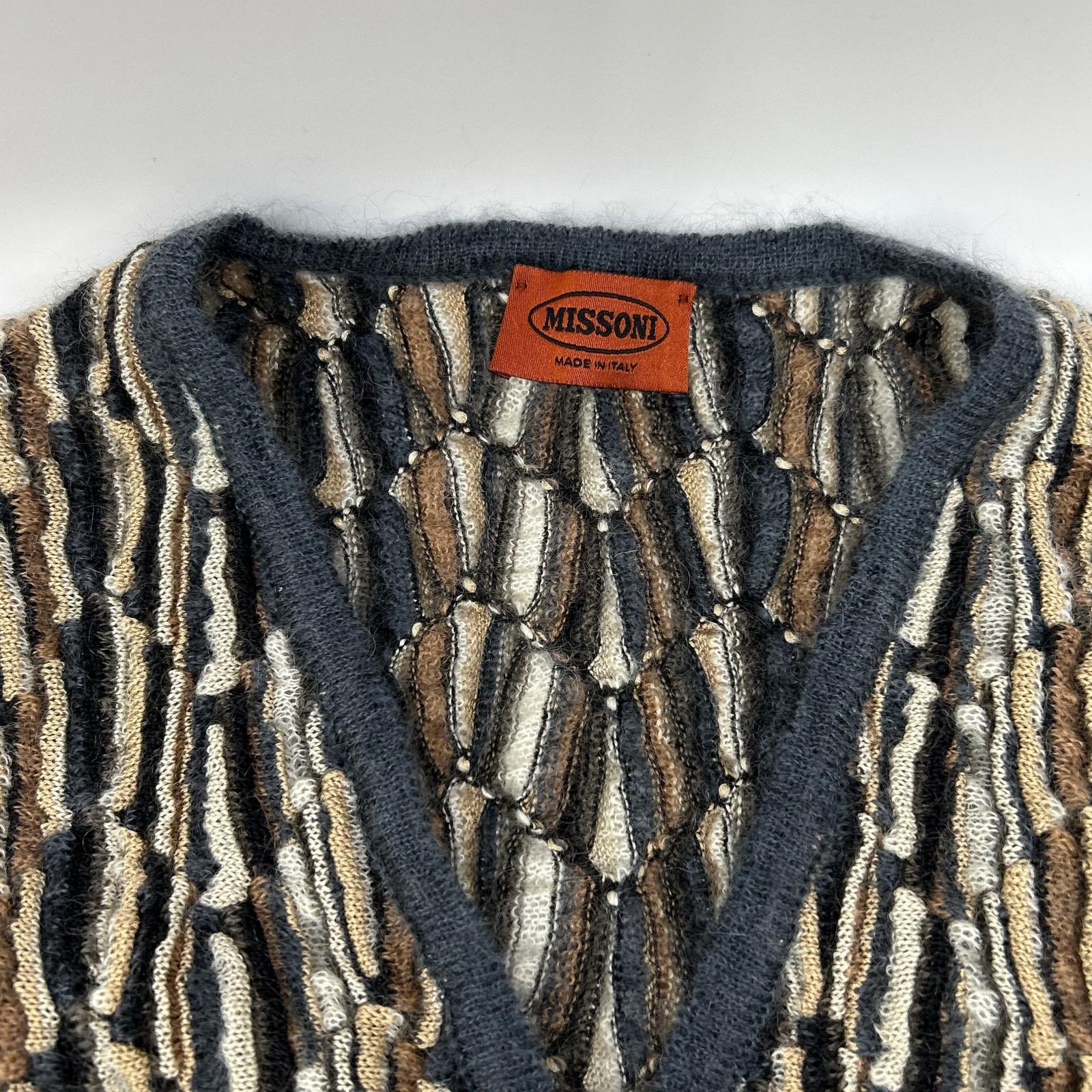 MISSONI ミッソーニ ネイビー×ブラウン系 シルク ウール混 3Dニットカーディガン トップス