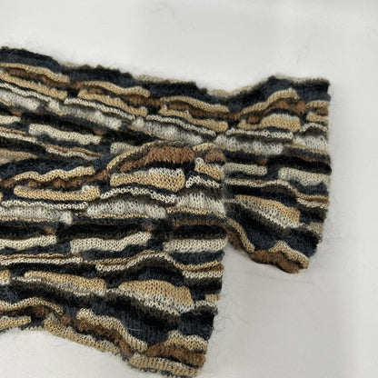 MISSONI ミッソーニ ネイビー×ブラウン系 シルク ウール混 3Dニットカーディガン トップス