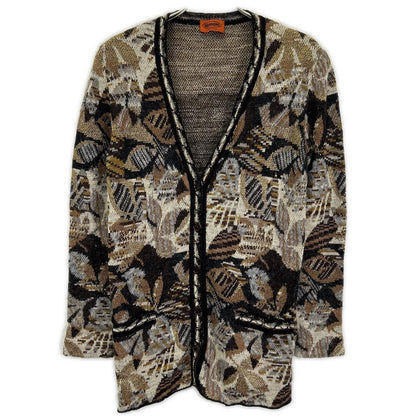 MISSONI ミッソーニ ブラウン 総柄 ウール混 Vネックニットカーディガン トップス
