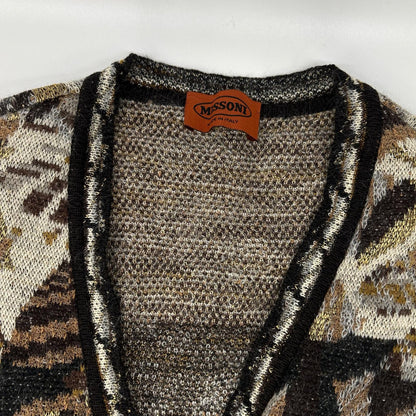MISSONI ミッソーニ ブラウン 総柄 ウール混 Vネックニットカーディガン トップス