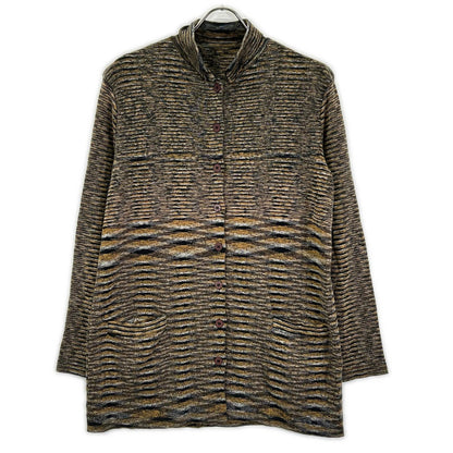 MISSONI ミッソーニ D-TK3192 イエロー×グレー系 ボーダー柄 ハイネック ウール混 ロングニットカーディガン トップス