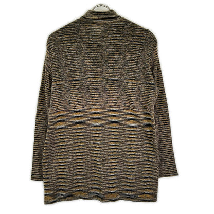 MISSONI ミッソーニ D-TK3192 イエロー×グレー系 ボーダー柄 ハイネック ウール混 ロングニットカーディガン トップス