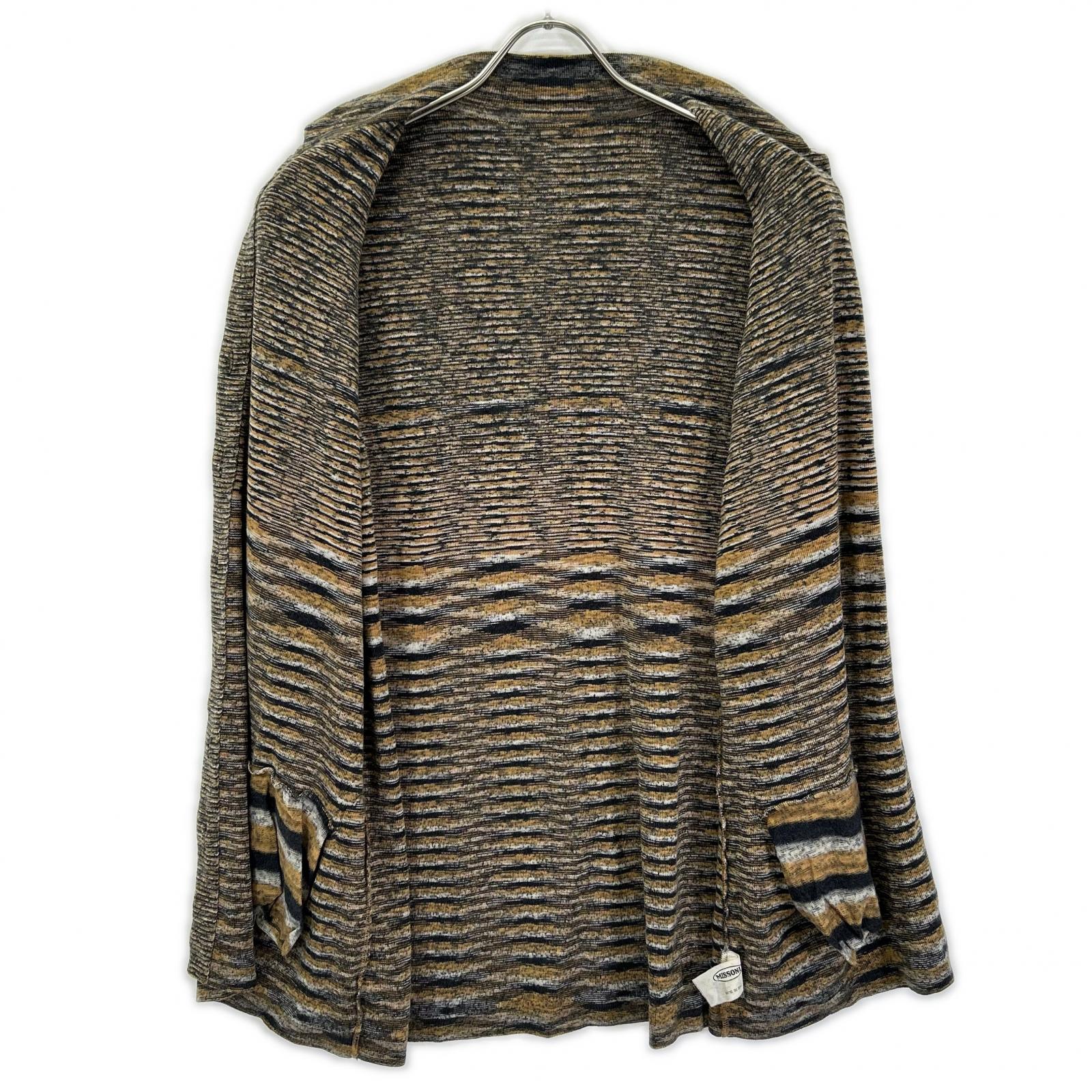 MISSONI ミッソーニ D-TK3192 イエロー×グレー系 ボーダー柄 ハイネック ウール混 ロングニットカーディガン トップス