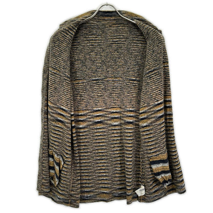 MISSONI ミッソーニ D-TK3192 イエロー×グレー系 ボーダー柄 ハイネック ウール混 ロングニットカーディガン トップス