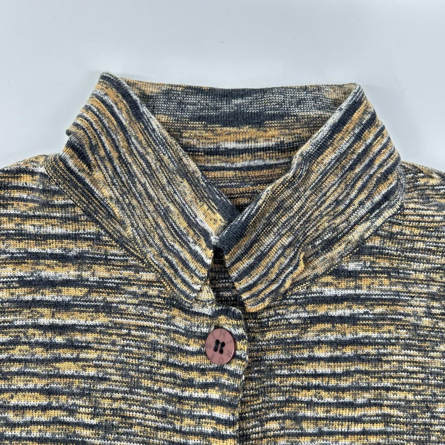 MISSONI ミッソーニ D-TK3192 イエロー×グレー系 ボーダー柄 ハイネック ウール混 ロングニットカーディガン トップス