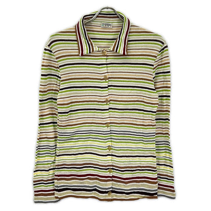 MISSONI SPORT ミッソーニスポーツ 2M313PM252 グリーン×ブラウン マルチボーダー 透かし編みニットカーディガン トップス