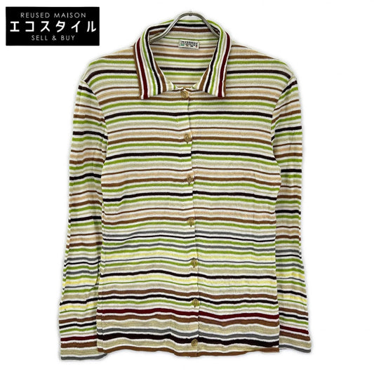 MISSONI SPORT ミッソーニスポーツ 2M313PM252 グリーン×ブラウン マルチボーダー 透かし編みニットカーディガン トップス