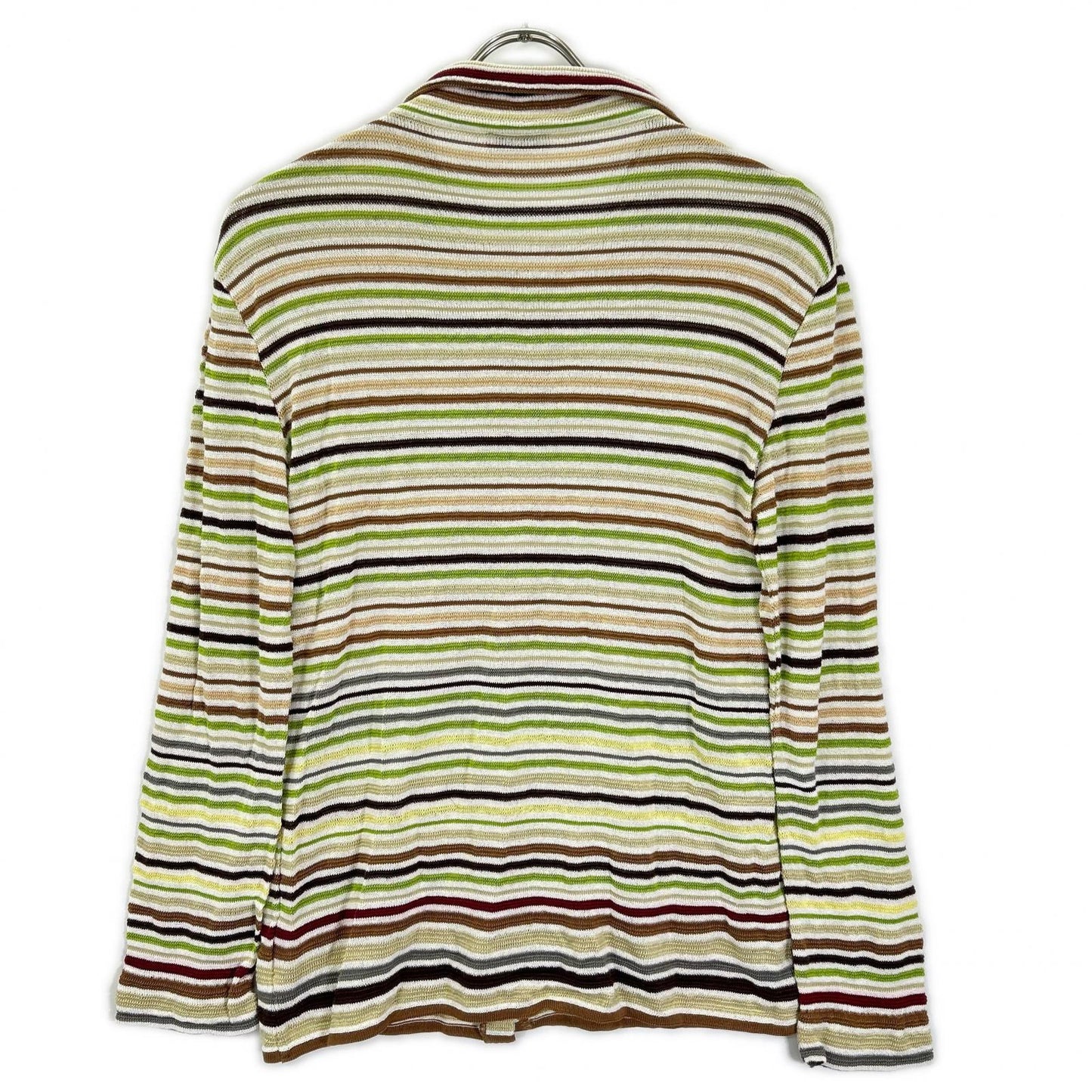 MISSONI SPORT ミッソーニスポーツ 2M313PM252 グリーン×ブラウン マルチボーダー 透かし編みニットカーディガン トップス