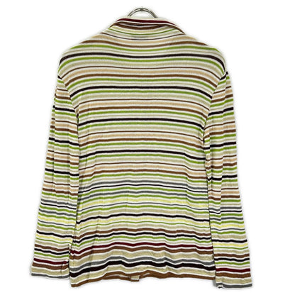 MISSONI SPORT ミッソーニスポーツ 2M313PM252 グリーン×ブラウン マルチボーダー 透かし編みニットカーディガン トップス