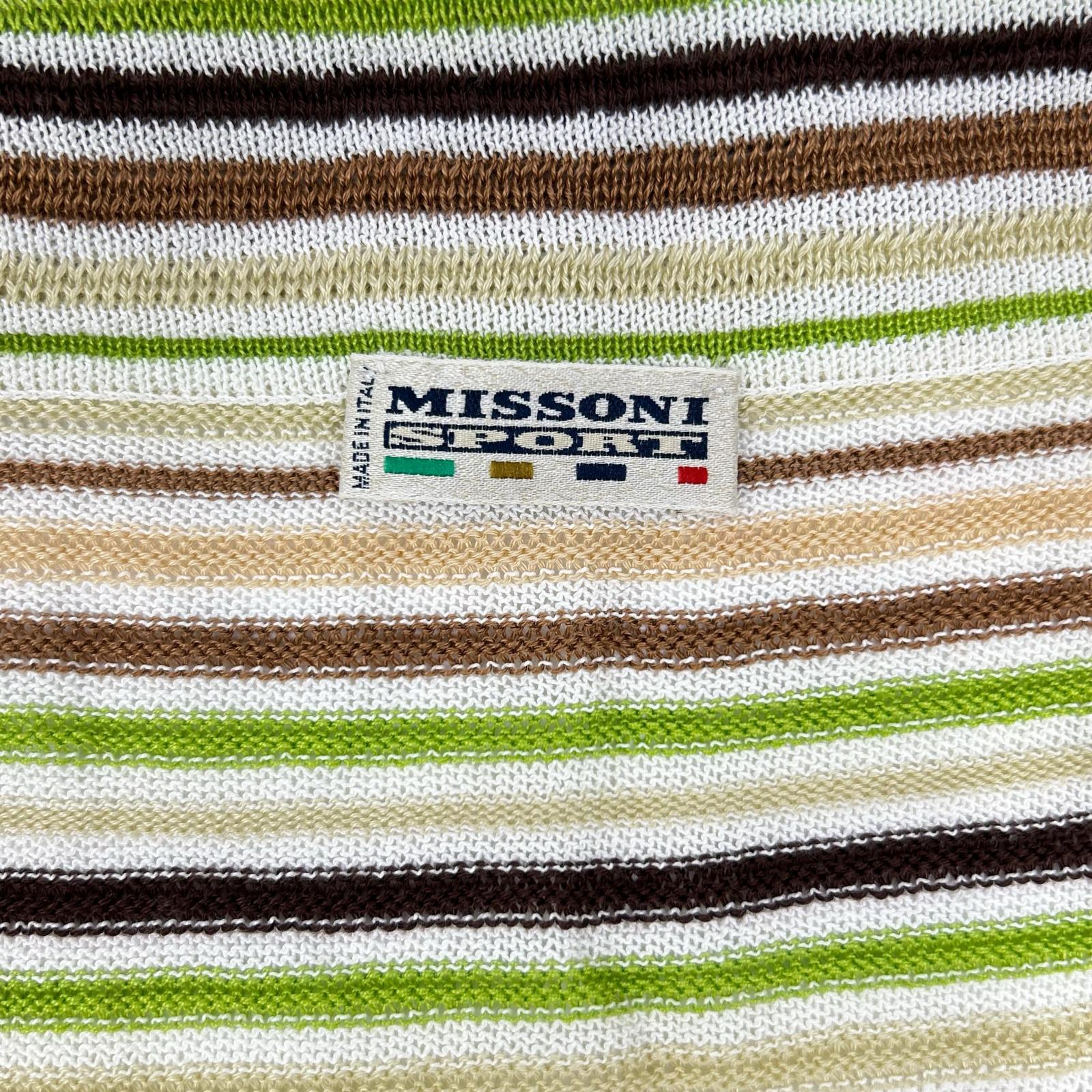 MISSONI SPORT ミッソーニスポーツ 2M313PM252 グリーン×ブラウン マルチボーダー 透かし編みニットカーディガン トップス