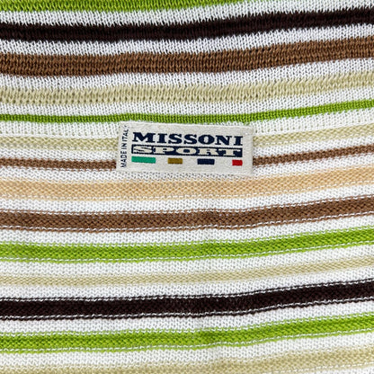 MISSONI SPORT ミッソーニスポーツ 2M313PM252 グリーン×ブラウン マルチボーダー 透かし編みニットカーディガン トップス