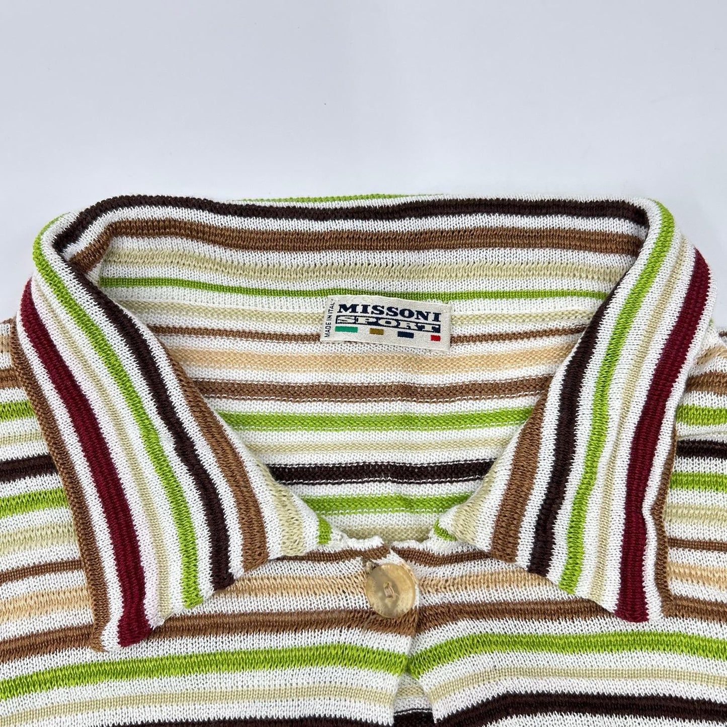MISSONI SPORT ミッソーニスポーツ 2M313PM252 グリーン×ブラウン マルチボーダー 透かし編みニットカーディガン トップス