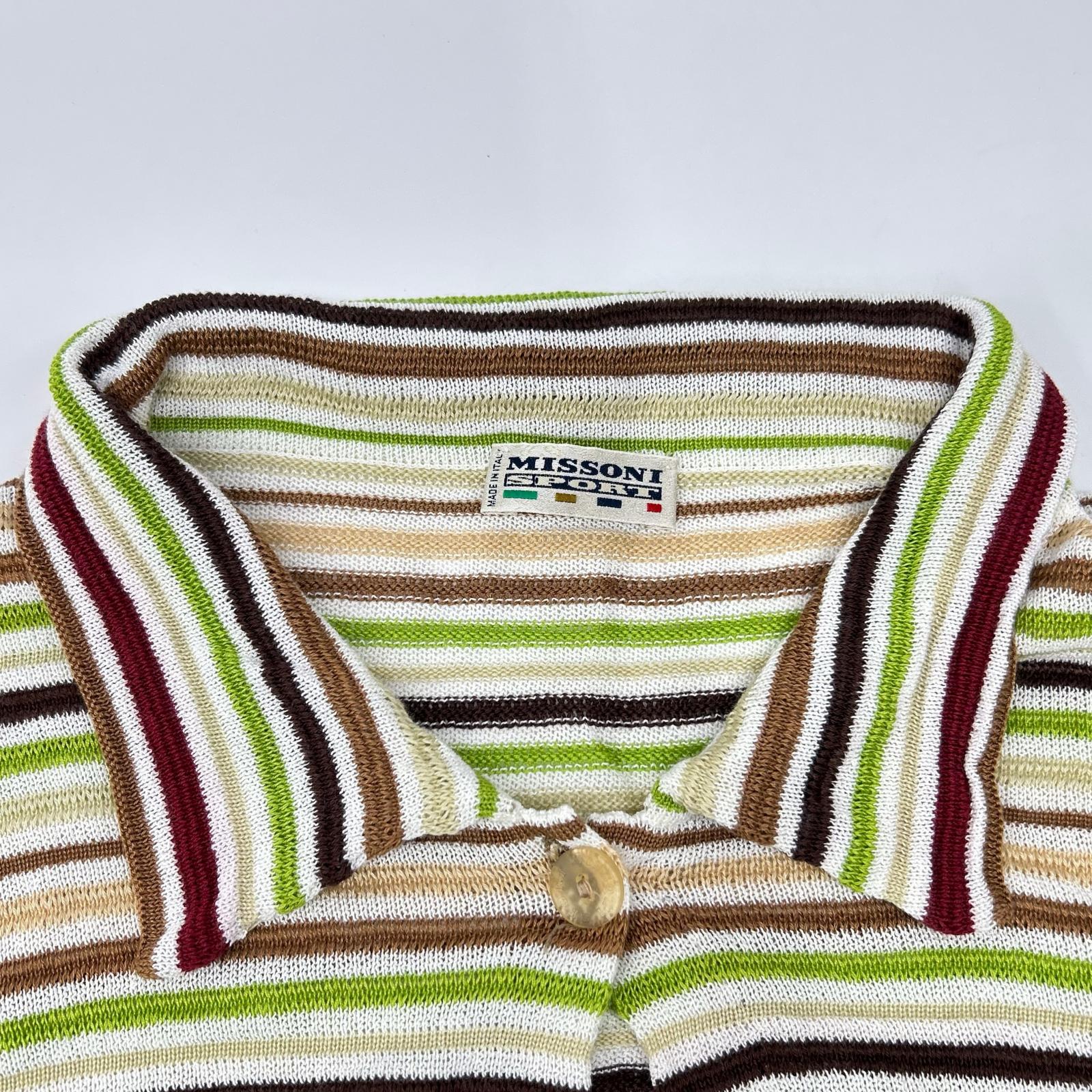 MISSONI SPORT ミッソーニスポーツ 2M313PM252 グリーン×ブラウン マルチボーダー 透かし編みニットカーディガン トップス