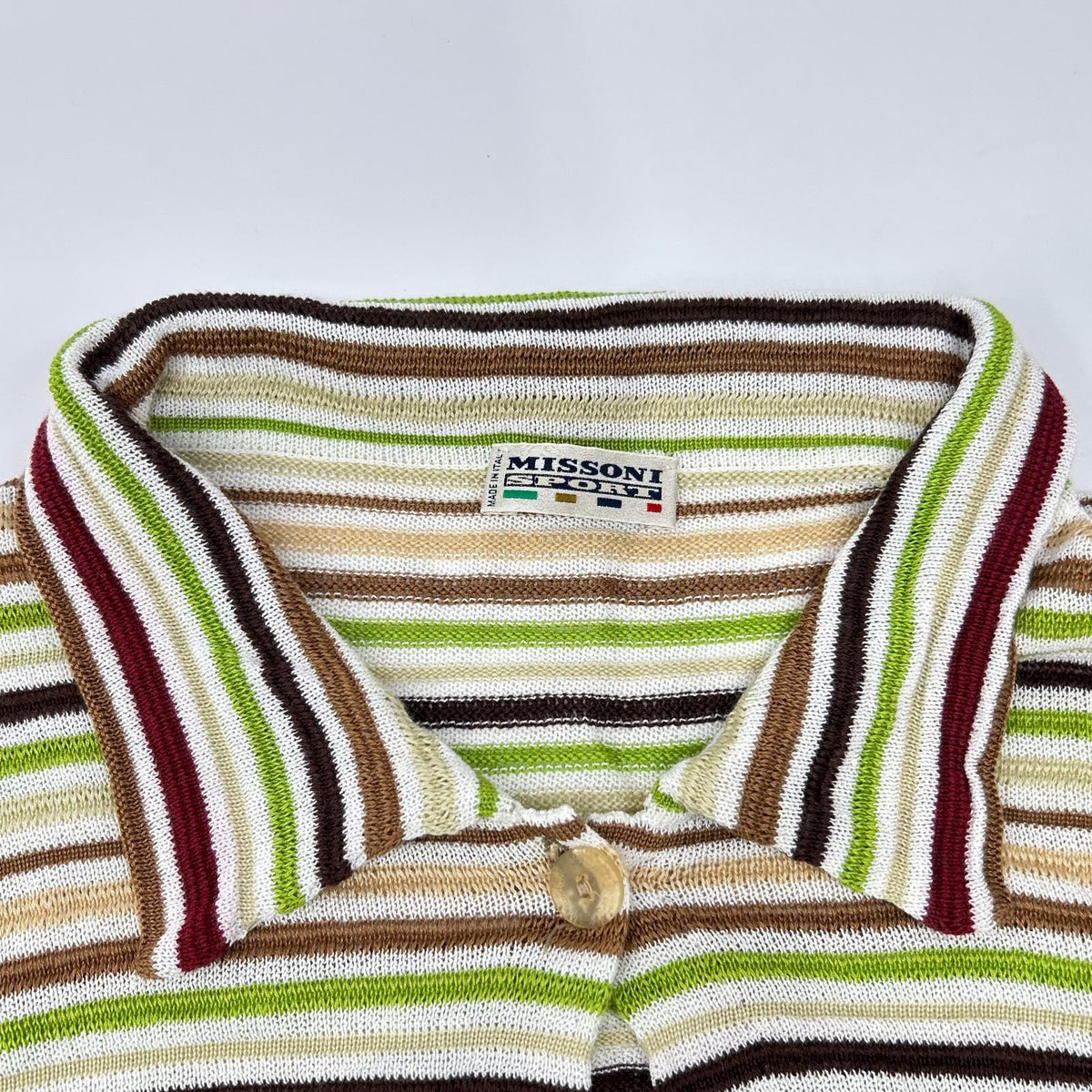 MISSONI SPORT ミッソーニスポーツ 2M313PM252 グリーン×ブラウン マルチボーダー 透かし編みニットカーディガン トップス