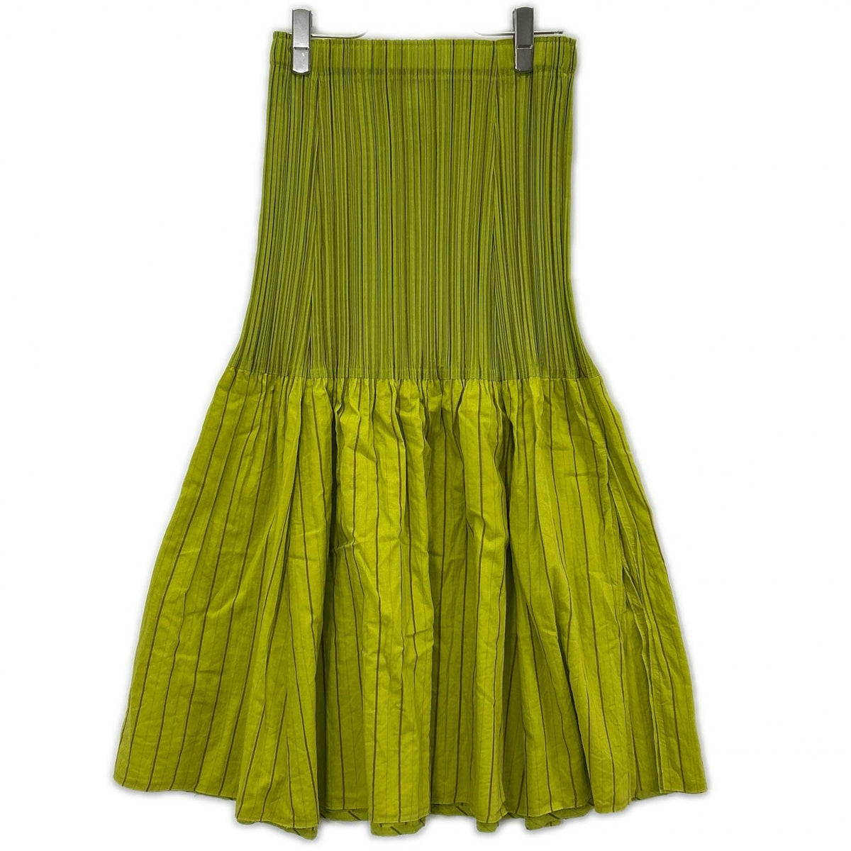 ISSEY MIYAKE FETE イッセイミヤケフェット IF62FG219 グリーン コットン プリーツ切り替えスカート スカート