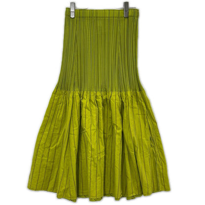 ISSEY MIYAKE FETE イッセイミヤケフェット IF62FG219 グリーン コットン プリーツ切り替えスカート スカート
