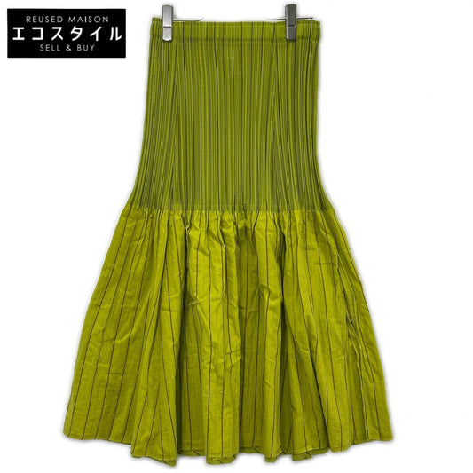 ISSEY MIYAKE FETE イッセイミヤケフェット IF62FG219 グリーン コットン プリーツ切り替えスカート スカート
