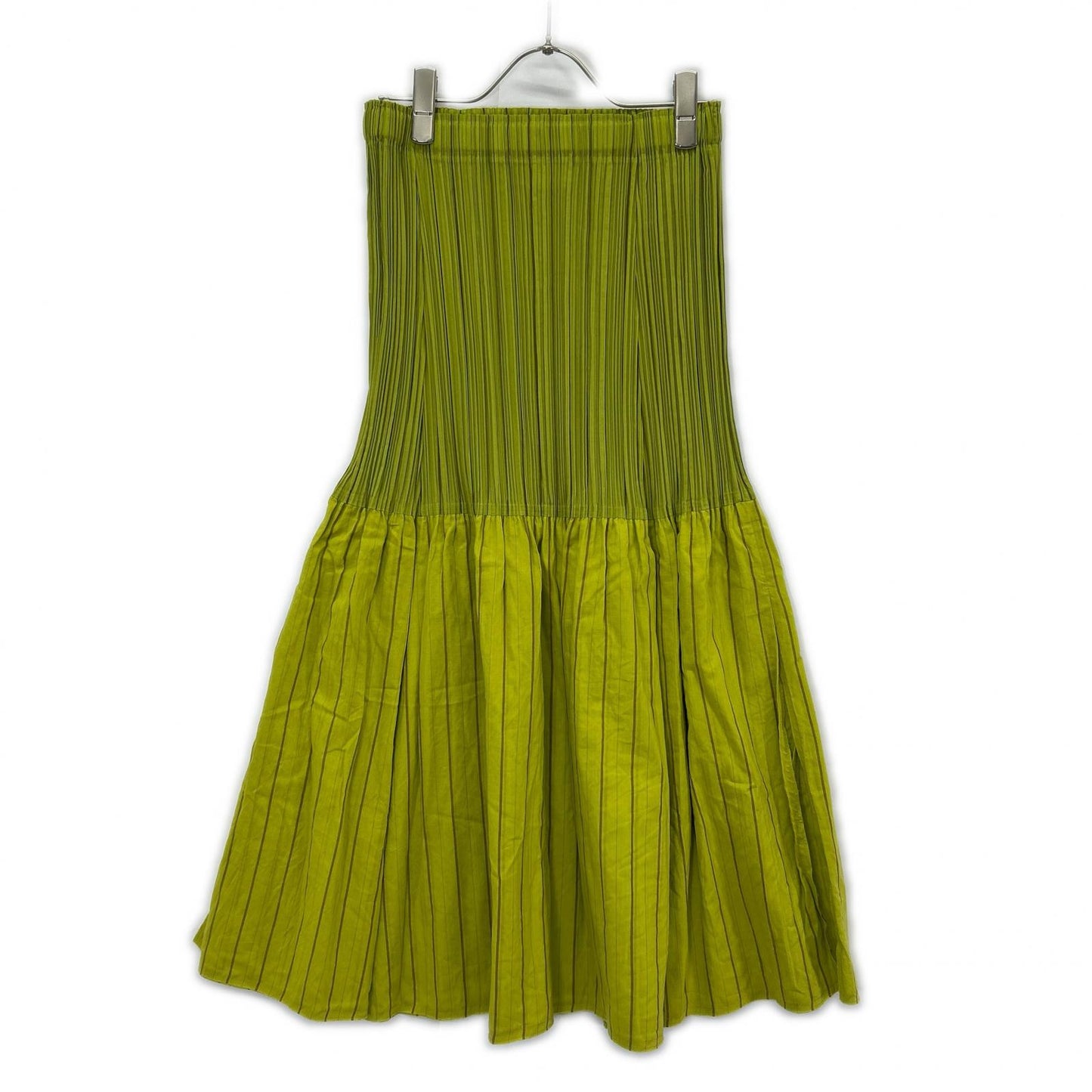 ISSEY MIYAKE FETE イッセイミヤケフェット IF62FG219 グリーン コットン プリーツ切り替えスカート スカート