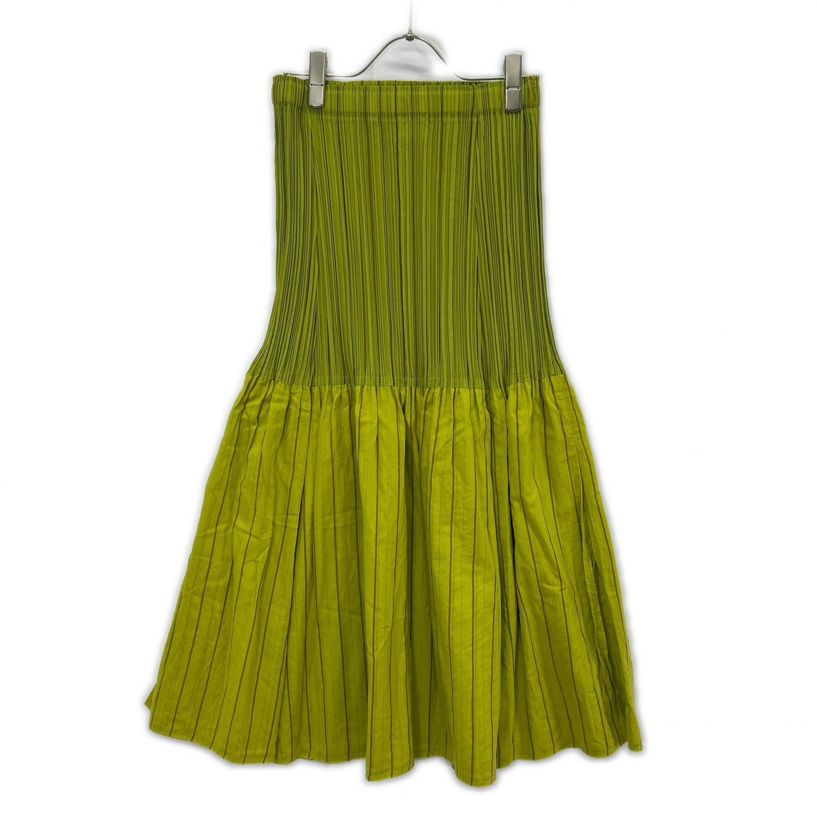 ISSEY MIYAKE FETE イッセイミヤケフェット IF62FG219 グリーン コットン プリーツ切り替えスカート スカート