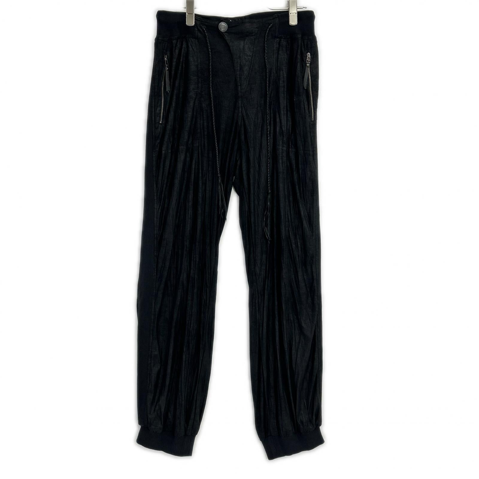 14th Addiction black faux-leather concho-button fringe rib pants bottoms