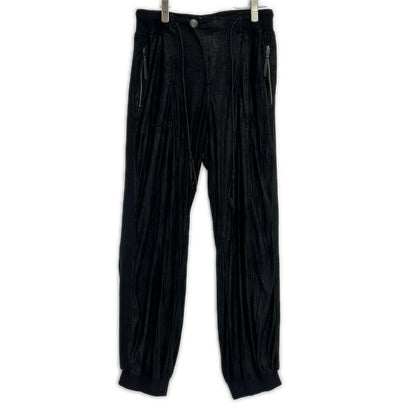 14th Addiction black faux-leather concho-button fringe rib pants bottoms