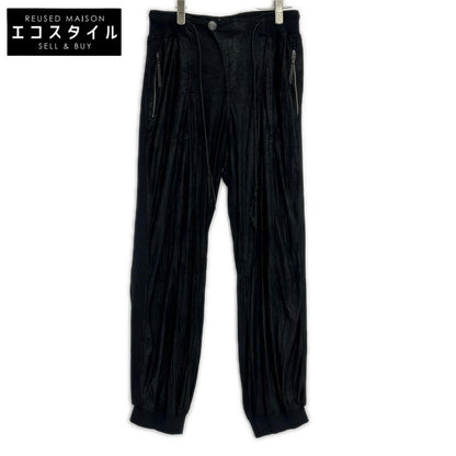 14th Addiction black faux-leather concho-button fringe rib pants bottoms