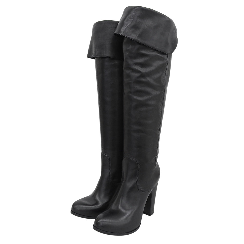 SARTORE サルトル 美品 ヒール ロングブーツ シューズ レディース レザー ブラック 37 1/2 SR1858 シューズ