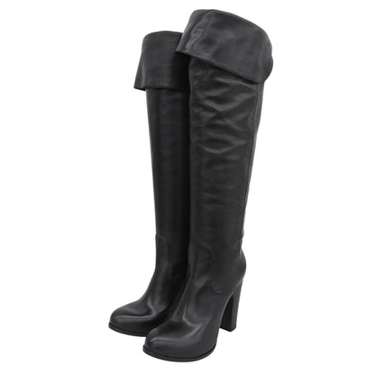 SARTORE サルトル 美品 ヒール ロングブーツ シューズ レディース レザー ブラック 37 1/2 SR1858 シューズ