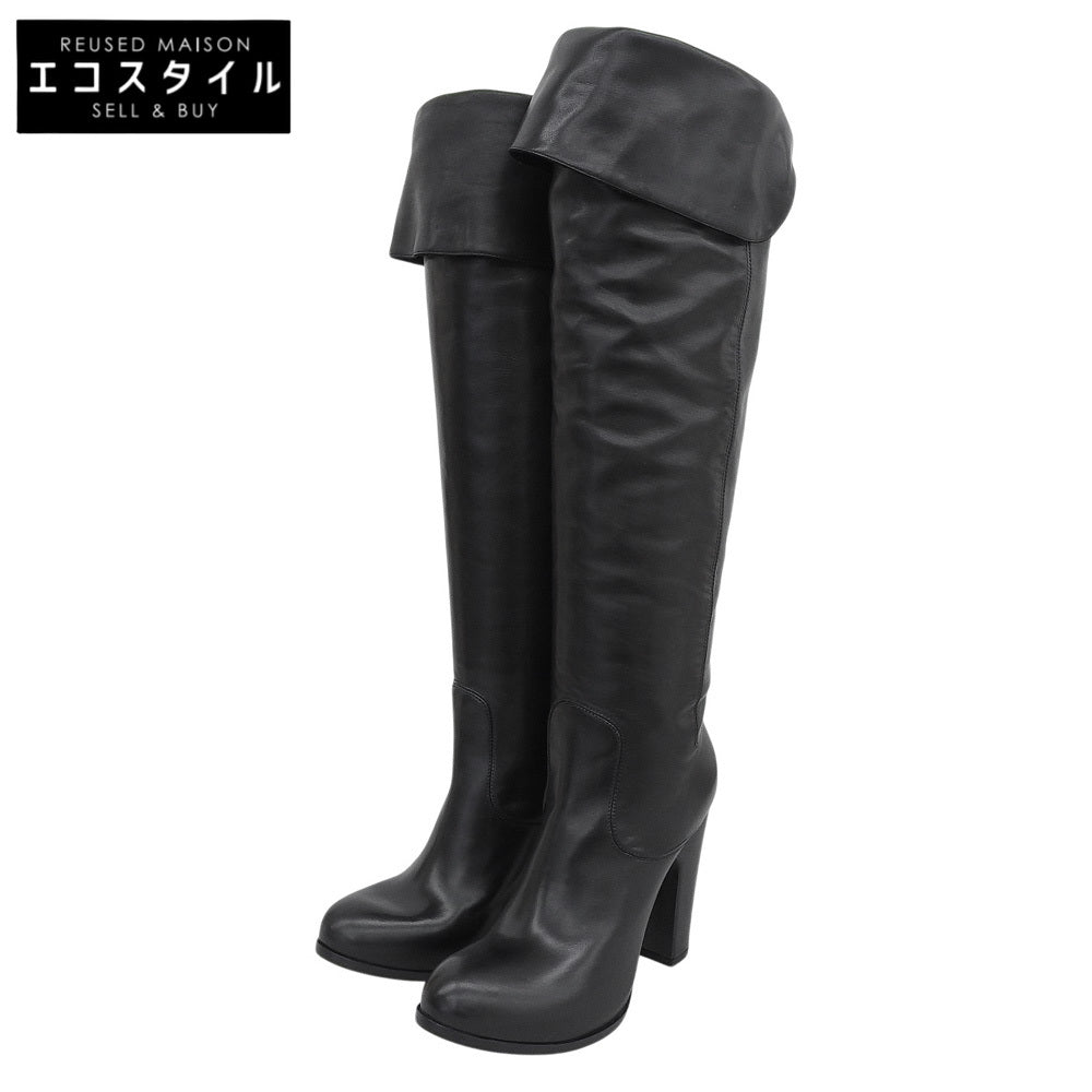 SARTORE サルトル 美品 ヒール ロングブーツ シューズ レディース レザー ブラック 37 1/2 SR1858 シューズ