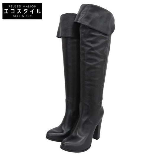 SARTORE サルトル 美品 ヒール ロングブーツ シューズ レディース レザー ブラック 37 1/2 SR1858 シューズ
