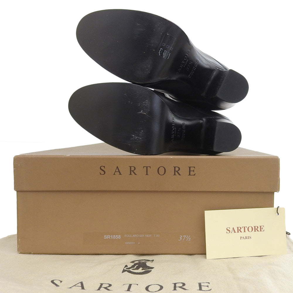 SARTORE サルトル 美品 ヒール ロングブーツ シューズ レディース レザー ブラック 37 1/2 SR1858 シューズ