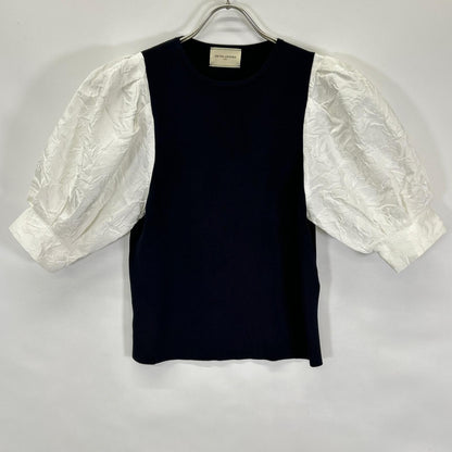 UNITED ARROWS ユナイテッドアローズ 1518-183-1775 ブラック×ホワイト ジャカードパフスリーブ ニットトップス トップス