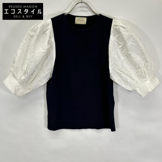 UNITED ARROWS ユナイテッドアローズ 1518-183-1775 ブラック×ホワイト ジャカードパフスリーブ ニットトップス トップス
