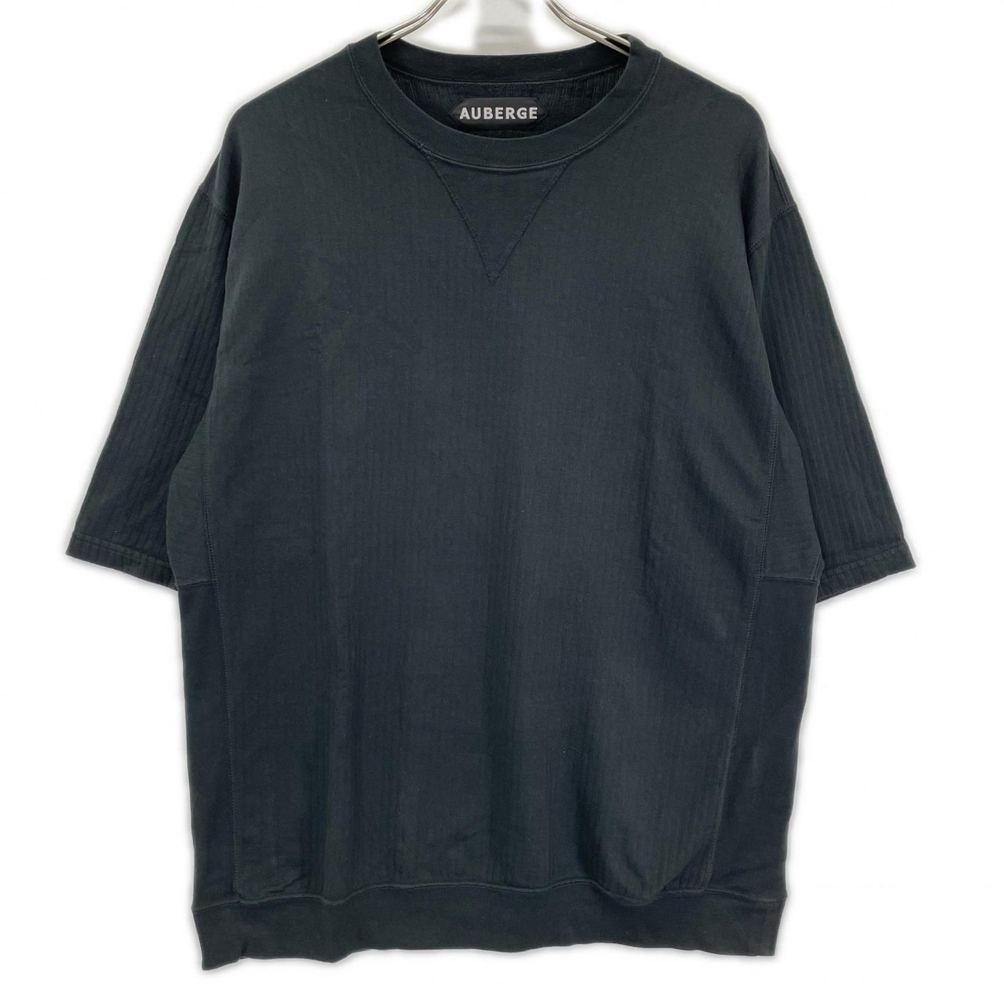 AUBERGE オーベルジュ グリーン Vガゼット コットン ストライプ Tシャツ トップス