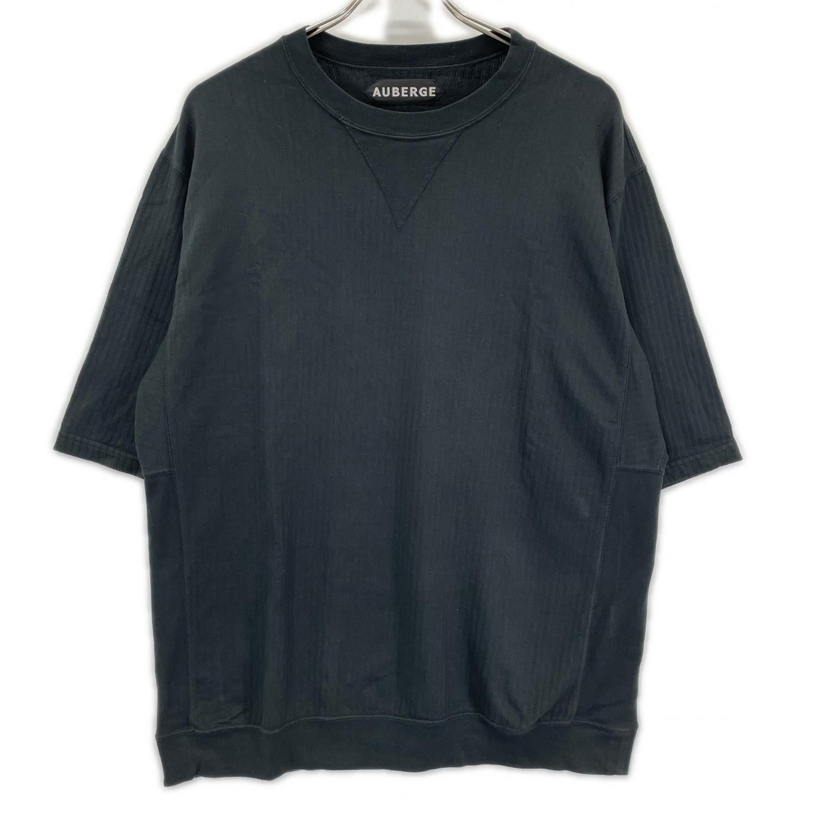 AUBERGE オーベルジュ グリーン Vガゼット コットン ストライプ Tシャツ トップス