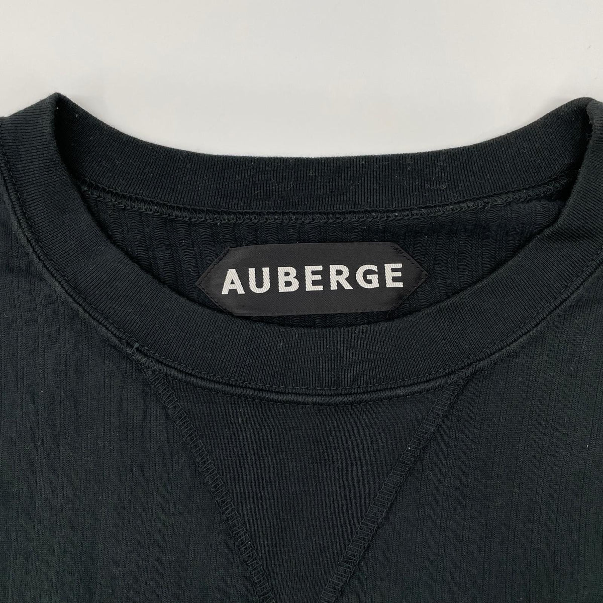 AUBERGE オーベルジュ グリーン Vガゼット コットン ストライプ Tシャツ トップス