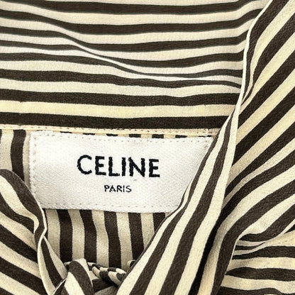 CELINE セリーヌ 2B213104J ベージュブラウン シルク ストライプ ヴィクトリアンブラウス トップス