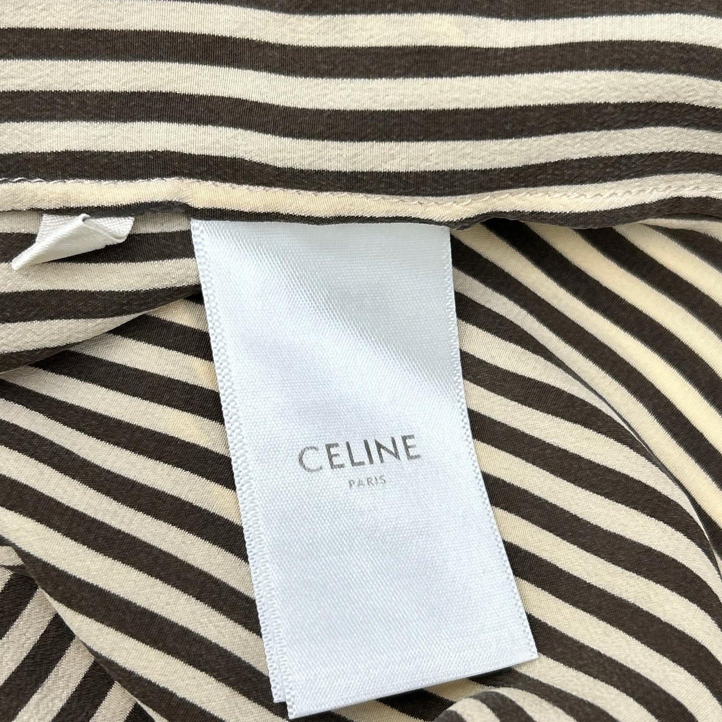 CELINE セリーヌ 2B213104J ベージュブラウン シルク ストライプ ヴィクトリアンブラウス トップス