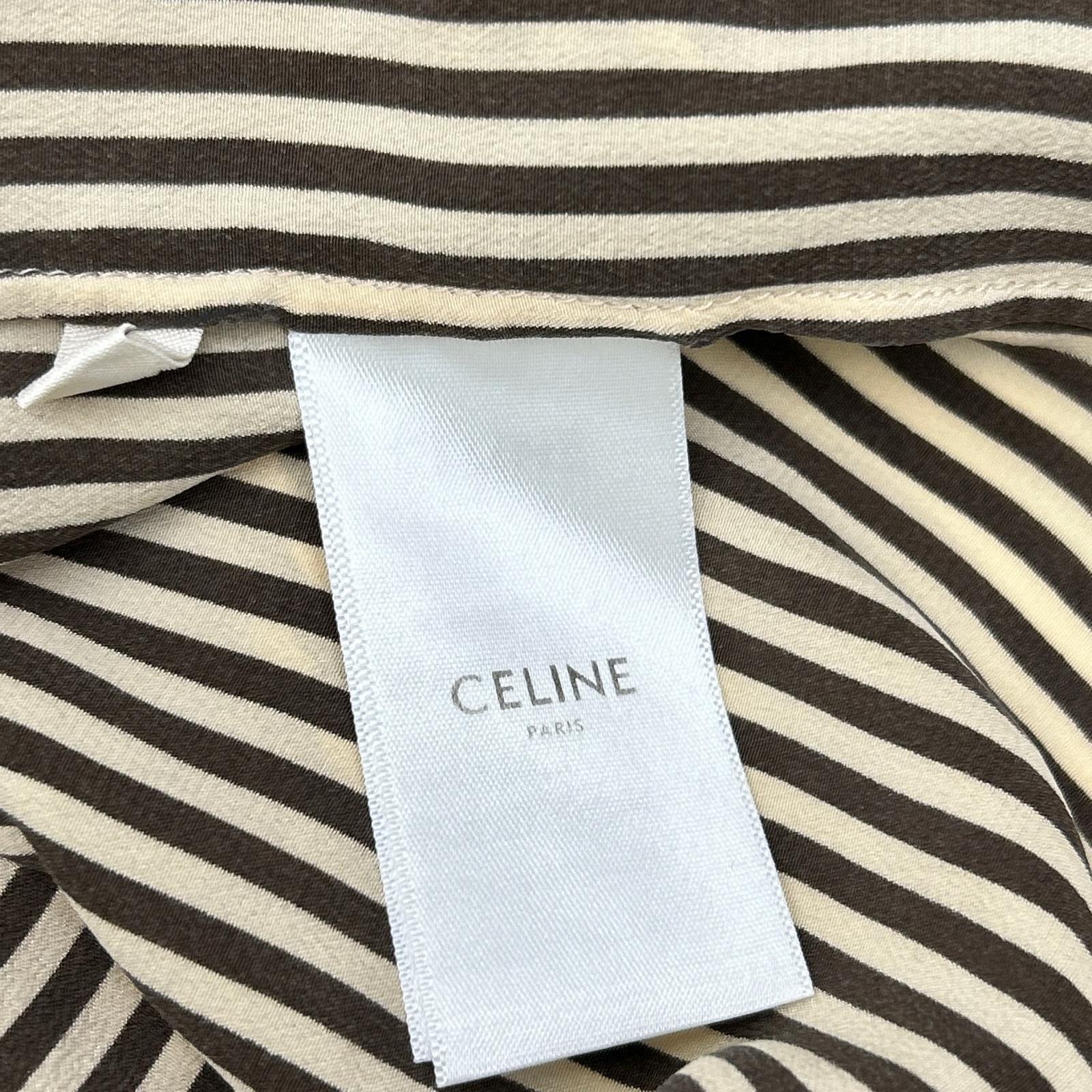 CELINE セリーヌ 2B213104J ベージュブラウン シルク ストライプ ヴィクトリアンブラウス トップス
