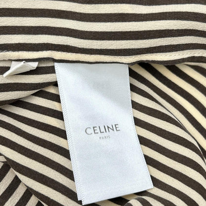 CELINE セリーヌ 2B213104J ベージュブラウン シルク ストライプ ヴィクトリアンブラウス トップス
