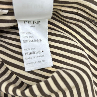 CELINE セリーヌ 2B213104J ベージュブラウン シルク ストライプ ヴィクトリアンブラウス トップス