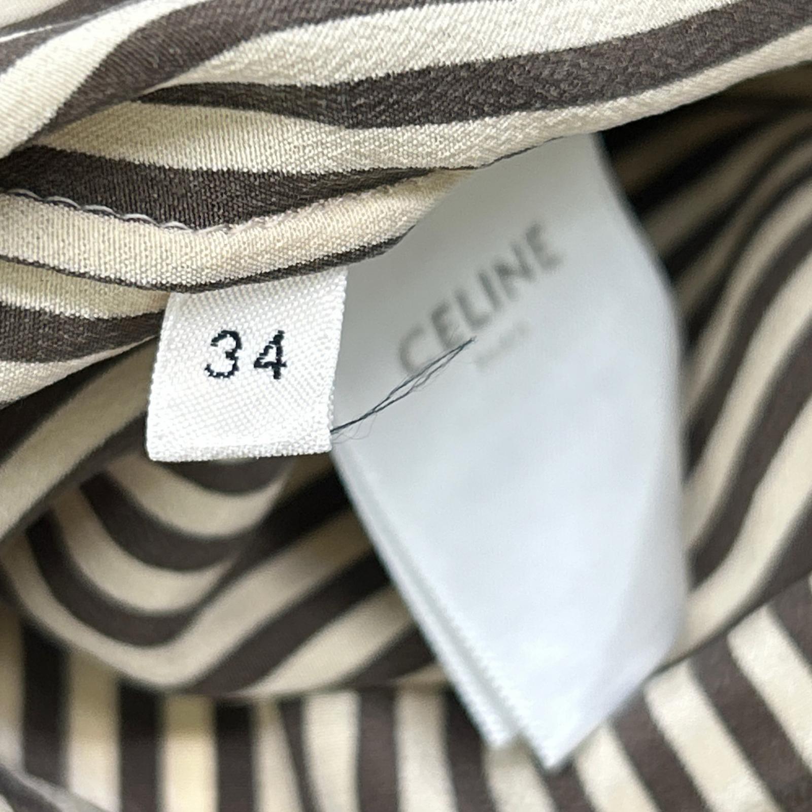 CELINE セリーヌ 2B213104J ベージュブラウン シルク ストライプ ヴィクトリアンブラウス トップス