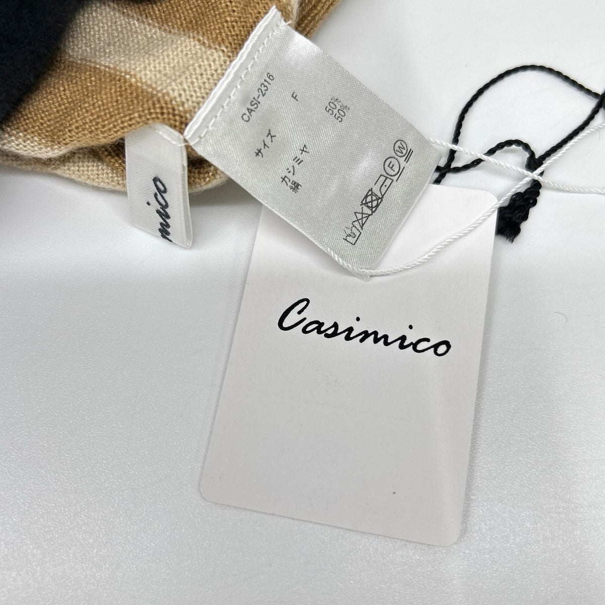 CASIMICO カシミコ CASI-2316 キャメルベージュ カシミヤシルク ボーダー ハイネック ニット トップス