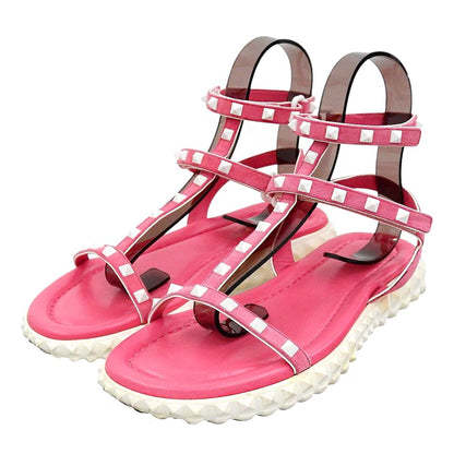Valentino Garavani ヴァレンティノガラヴァーニ ロックスタッズ アンクルベルト サンダル レディース ピンク ホワイト39 1/2 PW2S0F77 シューズ
