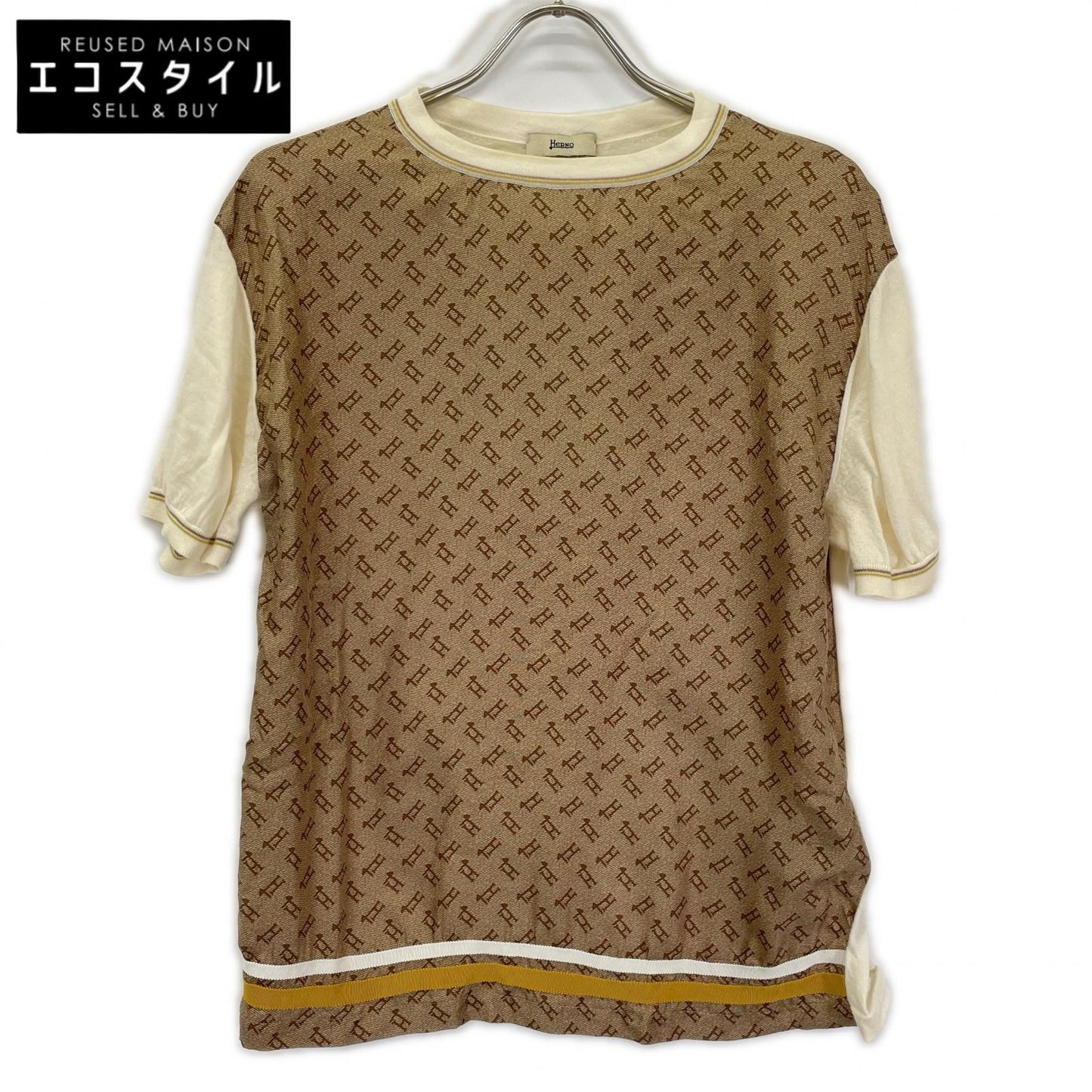 HERNO ヘルノ MG0001D-70028-1033 ブラウン Hモノグラム ニットドッキングカットソー トップス