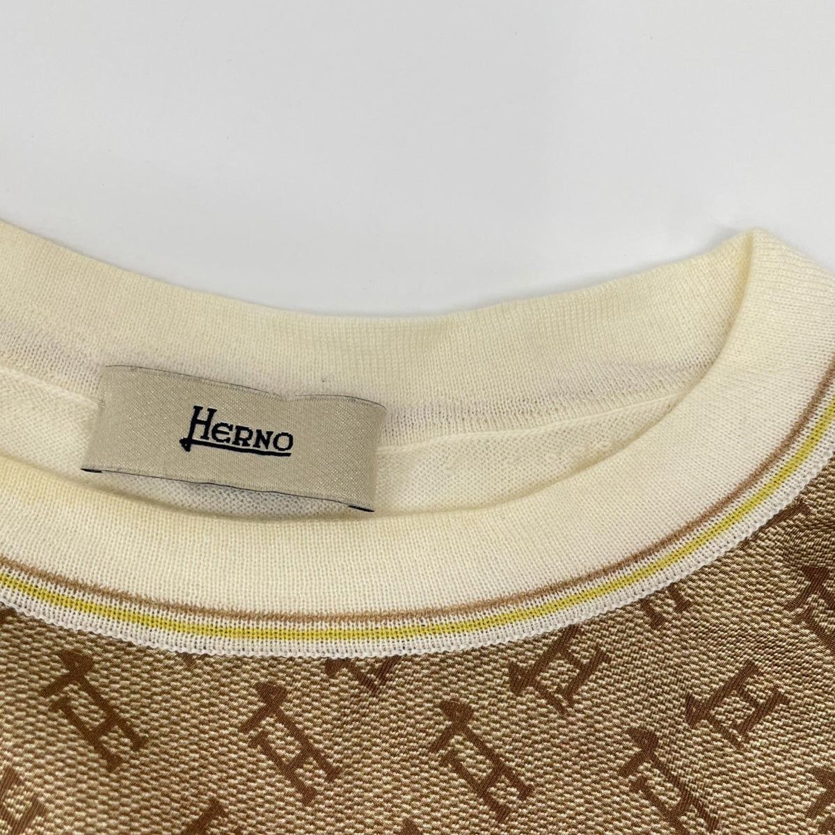 HERNO MG0001D-70028-1033 brown H-monogram knit-panel T-shirt top