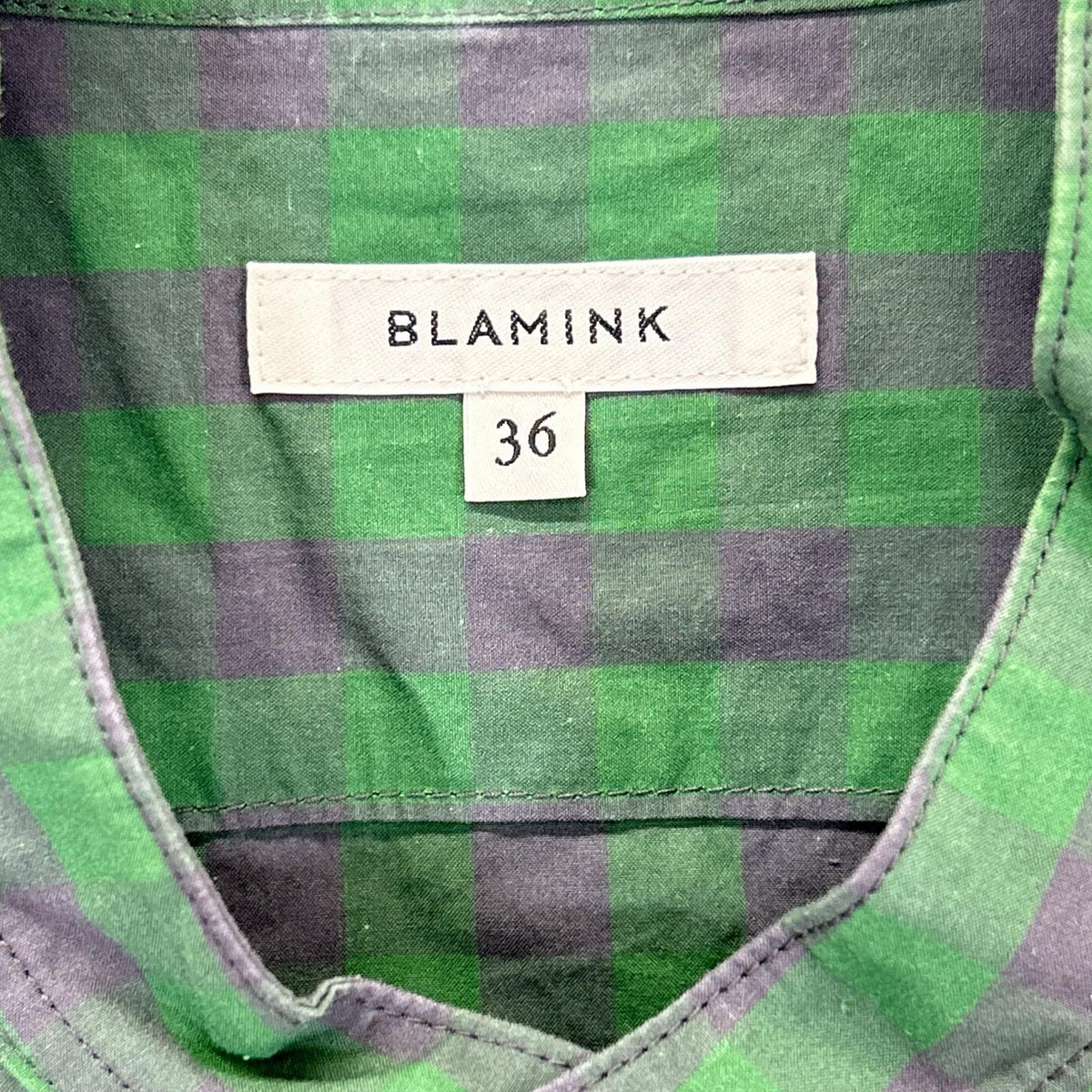 BLAMINK Blamink 7926-230-0341 green x purple block-check band-collar sleeveless maxi dress