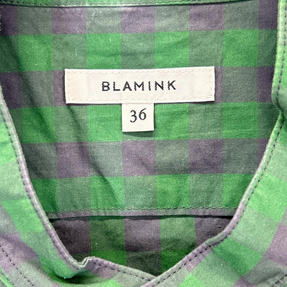 BLAMINK Blamink 7926-230-0341 green x purple block-check band-collar sleeveless maxi dress