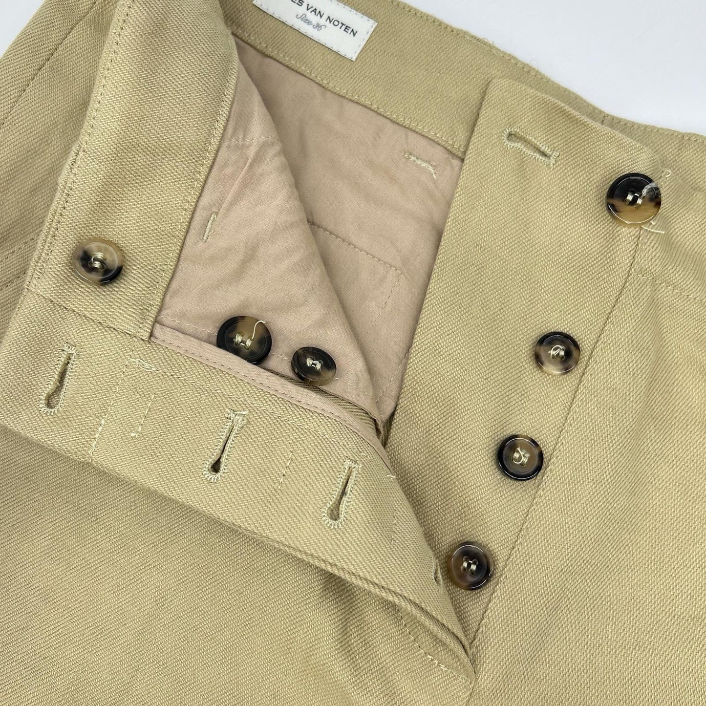 DRIES VAN NOTEN ドリスヴァンノッテン ベージュ コットン リネン ボタンフライ チノパンツ ボトムス