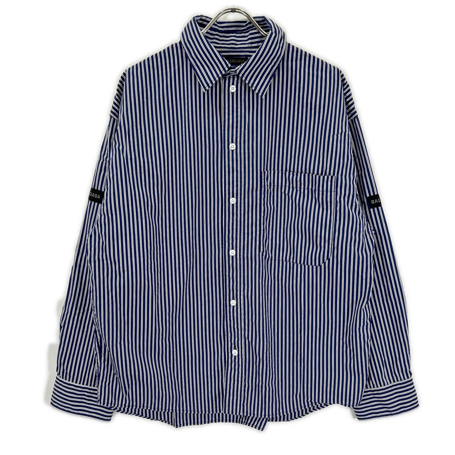 BALENCIAGA バレンシアガ 25年 857814 ブルー ロゴオーバーサイズシャツ トップス